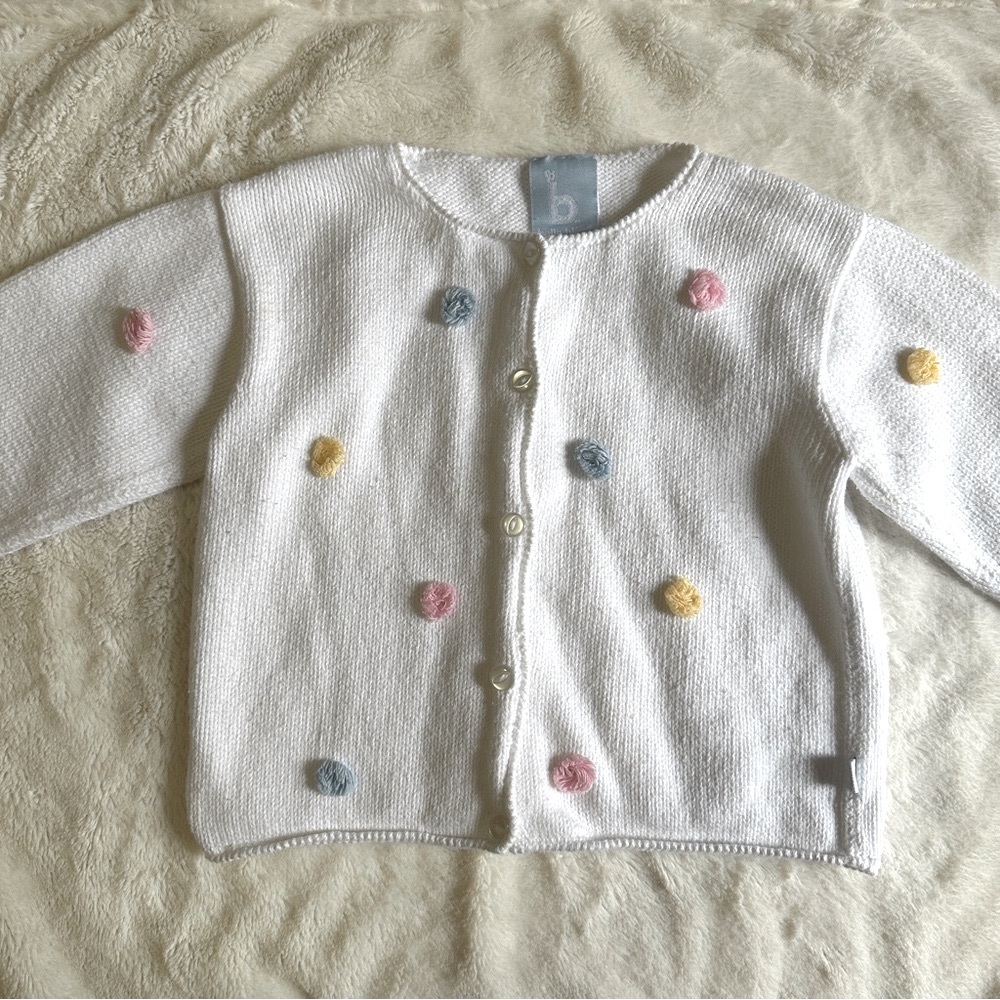 Bella Bliss Pompom Cardigan White